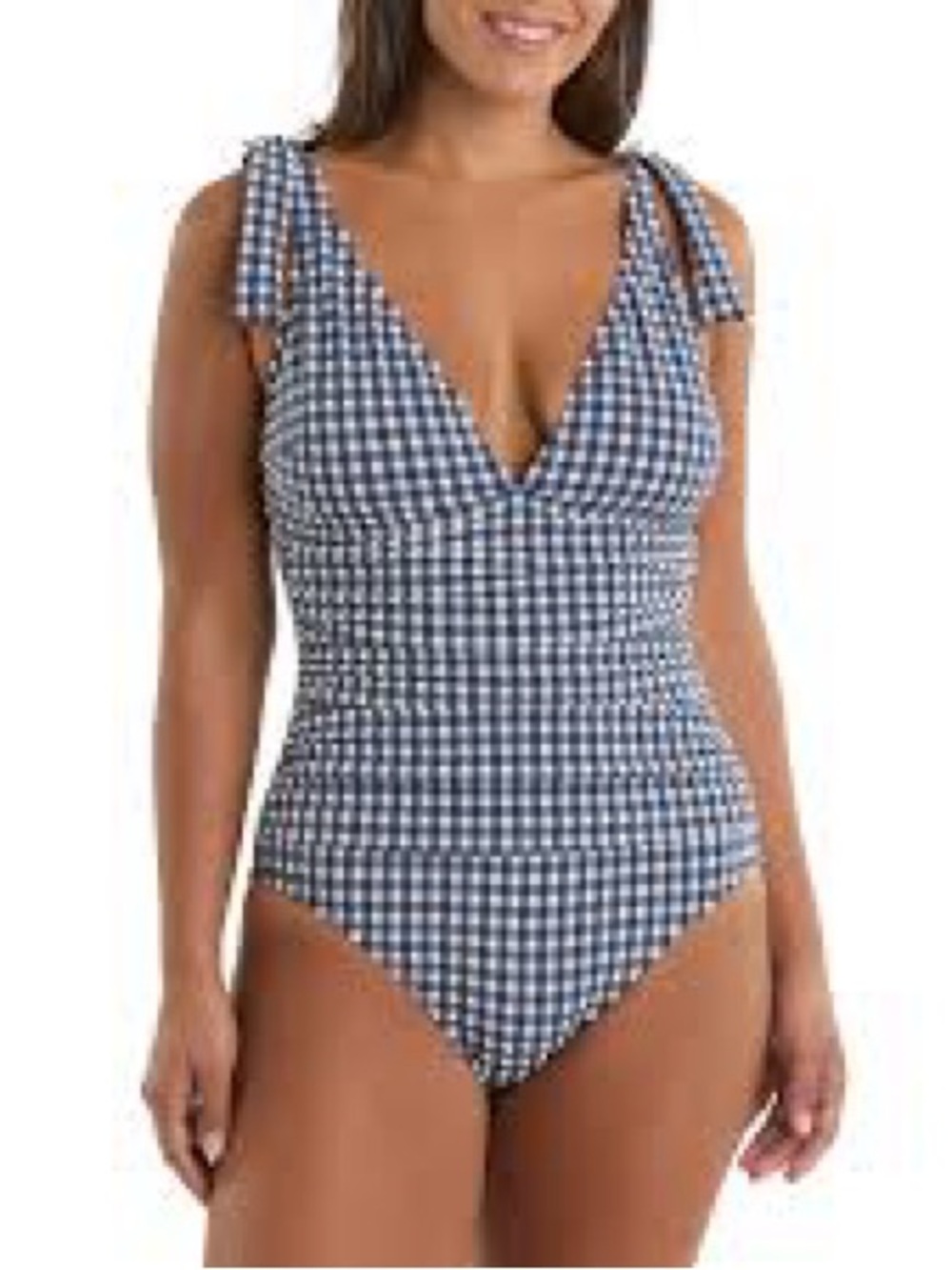 Ellen Tracy Navy and White Gingham One-Piece Swimsuit